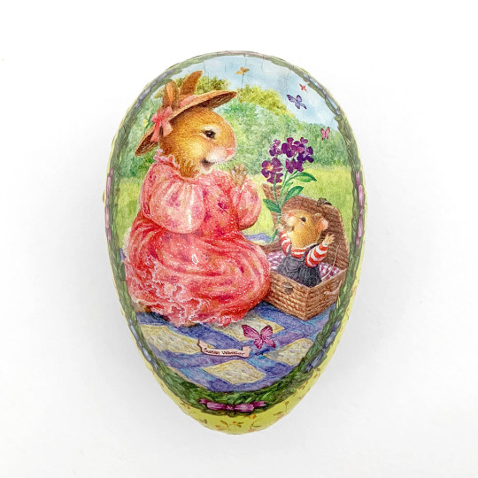 3-1/2" Yellow Holly Pond Hill Bunny Picnic Easter Egg Container ~ Germany